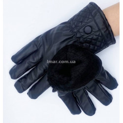 Теплі рукавички для сенсорних екранів, еко-шкір, чорний колір