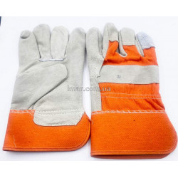 Перчатки комбинированные замшевые Усиленная ладонь оранжевый с белым