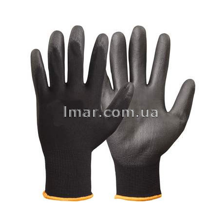 Перчатки нейлоновые черного цвета с полиуретановым покрытием