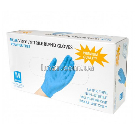 Перчатки медицинские нитриловые виниловые одноразовые нестерильные неопудренные M 100 шт/уп (50 пар) голубые