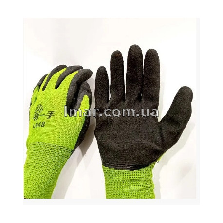 Перчатки рабочие стретч с покрытием "Пена" L648 (черно-зеленые)