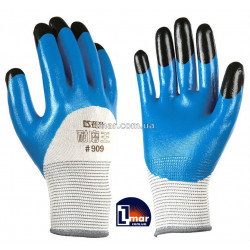 Перчатки рабочие стрейчевые покрыты двойным нитрилом синий.