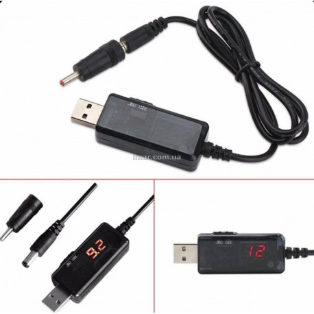Кабель-інвертор USB → DC 9V/12V 5.5×2.1 мм для роутера, камери, PowerBank (підвищує адаптер)