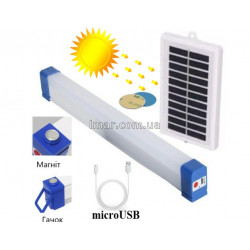 Кемпинговая LED лампа BK-700 с солнечной панелью и магнитами (аккумуляторная, USB, подвесная) 70см