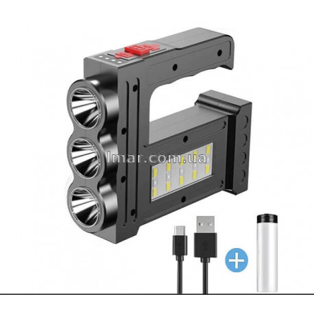 Фонарь аккумуляторный Searchlight 3LED + COB (ручной прожектор, 3 передних LED, боковая COB панель)
