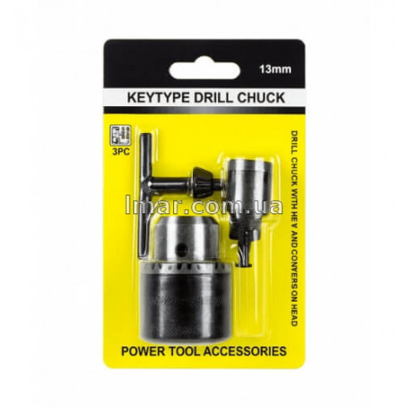 Патрон для дриля 13 мм з ключем та перехідником (ключовий патрон)