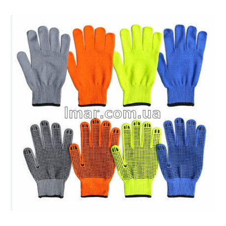 Рукавички робочі бавовняні з ПВХ точкою, розмір 10 – трикотажні антиковзні, будівельні, господарські, 4 кольори