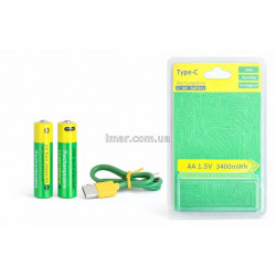 Акумуляторні пальчикові батареї AA 1.5V Li-ion із USB Type-C зарядкою, 3400mWh, 2 шт.