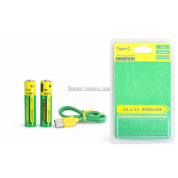 Аккумуляторные мизинчиковые батарейки AAA 1.5V Li-ion с USB Type-C зарядкой, 800mWh, 2 шт.