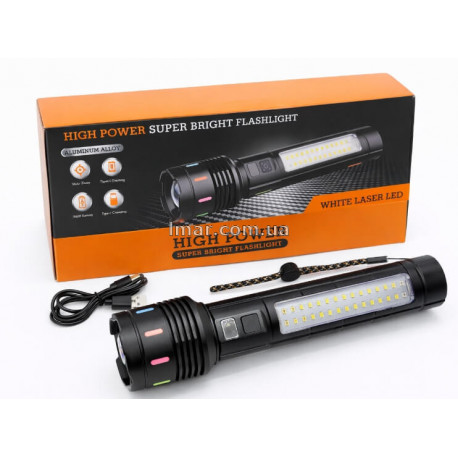 Фонарь ручной аккумуляторный LED + COB, 5 режимов, дальность до 500 м, Power Bank, Type-C, IPX6, с дисплеем заряда