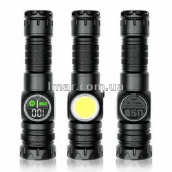 Ліхтар ручний акумуляторний A280, LED+COB, з магнітом, Power Bank, дисплей, 4 режими