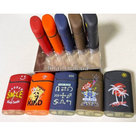 Зажигалка газовая Turbo карманная многоразовая, бархатное покрытие, турбо пламя, микс дизайнов, NO 215 уп. 10 шт