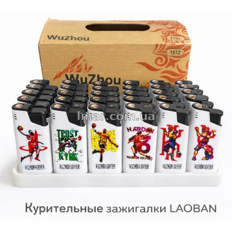 Зажигалка газовая Turbo карманная многоразовая NO-1512, белый корпус, баскетбольный принт, микс дизайнов, уп. 25 шт