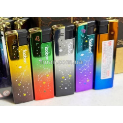 Зажигалка Turbo карманная многоразовая LAOBAN NO-803, металлический корпус, хамелеон (радужная) микс дизайнов, уп. 25 шт