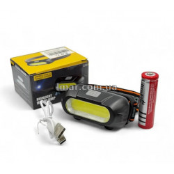 Ліхтар налобний акумуляторний KX-213 COB, Type-C, під акумулятор 18650, чорний