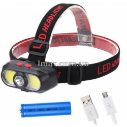 Фонарь налобный аккумуляторный KX-302 XPE+COB, Type-C, под аккумулятор 18650