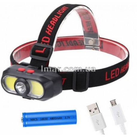 Ліхтар налобний акумуляторний KX-302 XPE+COB, Type-C, під акумулятор 18650