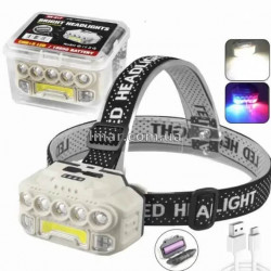 Фонарь налобный аккумуляторный HX-817S-COB с сенсором, Type-C, 1x18650, белый/красный/синий свет