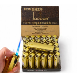 Зажигалка металлическая турбо LAOBAN T03M, золотой корпус, многоразовая, 25 шт/уп