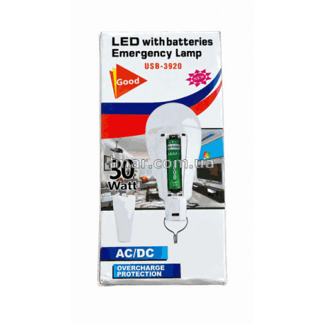 Лампа світлодіодна акумуляторна LED FA-3920, 30 Вт, 2×18650, USB 5В, з гачком