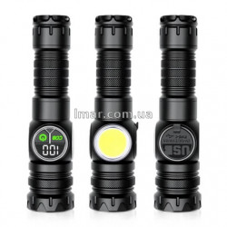Ліхтар ручний акумуляторний LED X-88, потужний, COB, цифровий дисплей, магніт, USB Type-C, акумулятор 26650