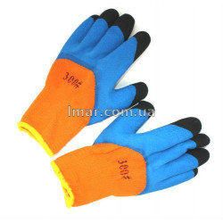Перчатки утепленные синие с двойным обливом на пальцах